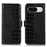 Flip Case for Google Pixel 8 Genuine Cowhide Leather Crocodile Texture RFID Blocking Wallet Stand Phone Cover - Black - 1