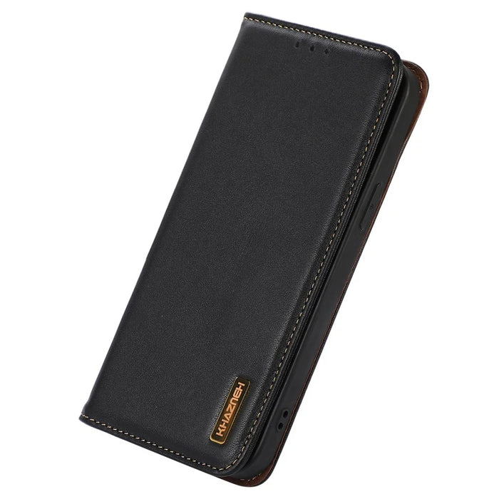 KHAZNEH For Google Pixel 8 RFID Blocking Phone Cover Genuine Cowhide Leather Case with Stand Wallet - Black - 5