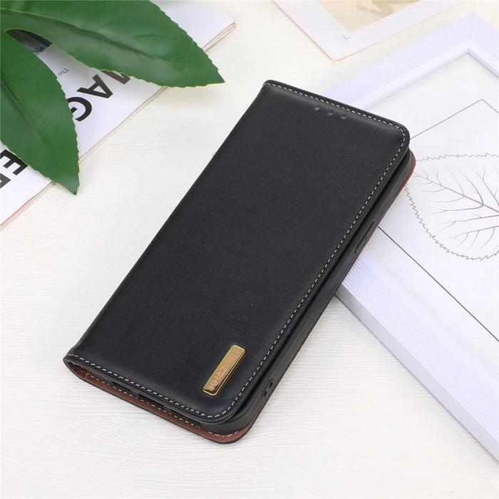 KHAZNEH For Google Pixel 8 RFID Blocking Phone Cover Genuine Cowhide Leather Case with Stand Wallet - Black - 6