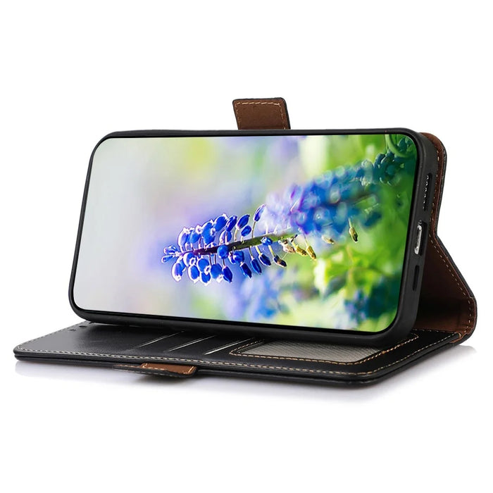 For Google Pixel 8 RFID Blocking Phone Case Genuine Cowhide Leather Cover with Stand Wallet - Black - 3