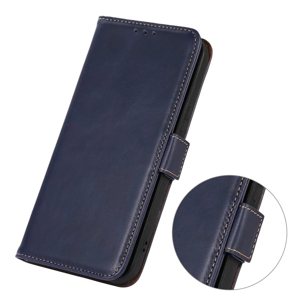 For Google Pixel 8 Pro RFID Blocking Genuine Cowhide Leather Case Wallet Stand Phone Cover - Blue - 5