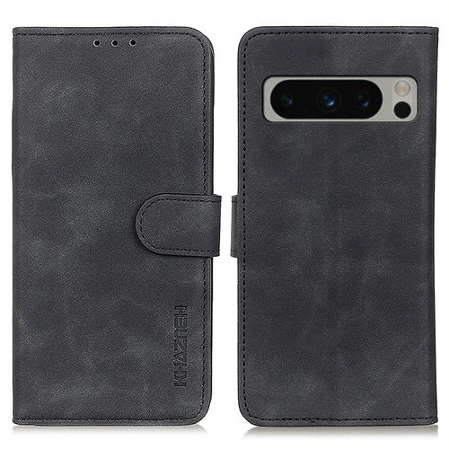 KHAZNEH For Google Pixel 8 Pro Retro Leather Phone Case Wallet Stand Cell Phone Cover - Black - 1