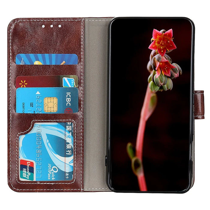 PU Leather Stand Case for Google Pixel 8 Pro , Retro Crazy Horse Texture Wallet Protective Cover - Brown - 3