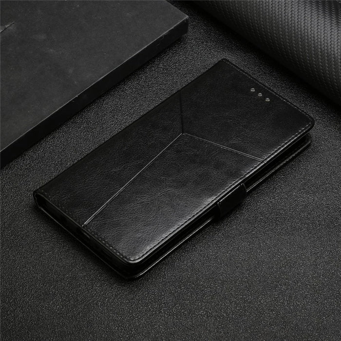 HT01 For Sony Xperia 10 V TPU+PU Leather Phone Case Imprinted Y-shaped Line Flip Stand Wallet Cover - Black - 7