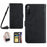 HT03 For Sony Xperia 10 V Skin-touch Leather Phone Case Imprinted Stand Wallet Cover with Shoulder Strap - Black - 1