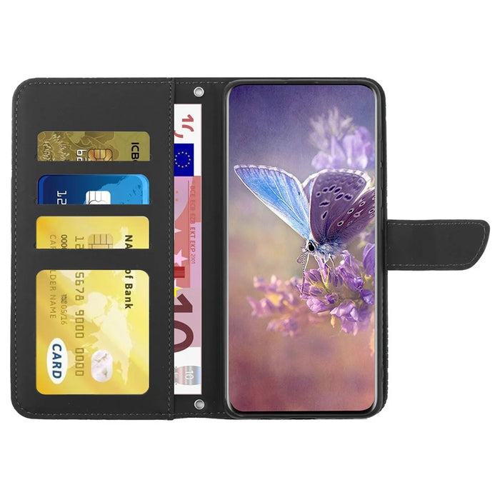HT03 For Sony Xperia 10 V Skin-touch Leather Phone Case Imprinted Stand Wallet Cover with Shoulder Strap - Black - 2