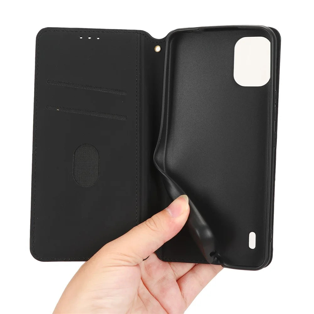 For Nokia C12 4G / C12 Pro / C12 Plus PU Leather Phone Case Rhombus Imprinted Wallet Stand Flip Cover - Black - 4