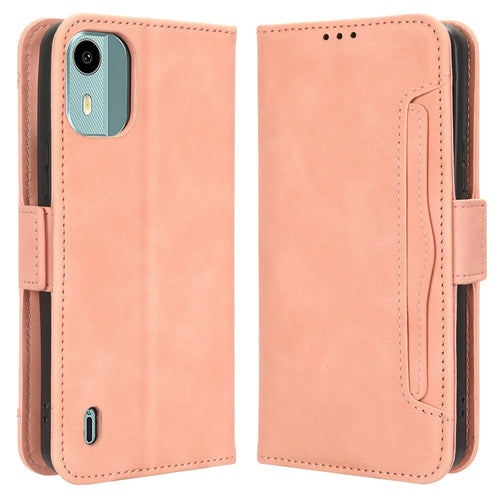 For Nokia C12 4G / C12 Pro / C12 Plus Multiple Card Slots Wallet Phone Cover PU Leather Phone Stand Protective Case - Pink - 1