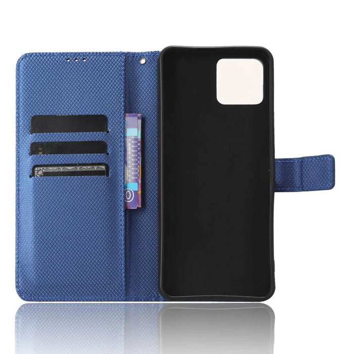 For Boost Mobile Celero 5G+ Diamond Texture PU Leather+TPU Cell Phone Cover Flip Stand Wallet Case - Blue - 4