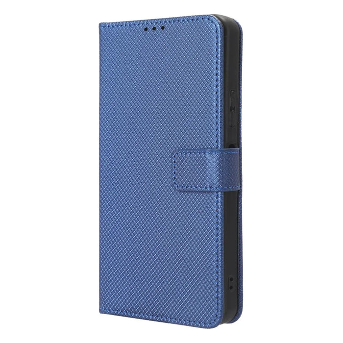 For Boost Mobile Celero 5G+ Diamond Texture PU Leather+TPU Cell Phone Cover Flip Stand Wallet Case - Blue - 6