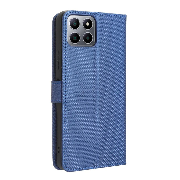 For Boost Mobile Celero 5G+ Diamond Texture PU Leather+TPU Cell Phone Cover Flip Stand Wallet Case - Blue - 7