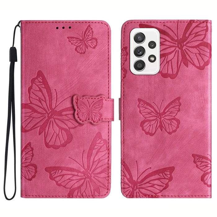 For Samsung Galaxy A33 5G Skin-Touch Phone Case Butterfly Imprinted Protective Leather Wallet Phone Cover - Rose - 1