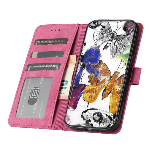 Butterfly Imprinted Shell for Samsung Galaxy A22 5G (EU Version) Stand PU Leather Wallet Skin-touch Phone Cover - Rose - 2