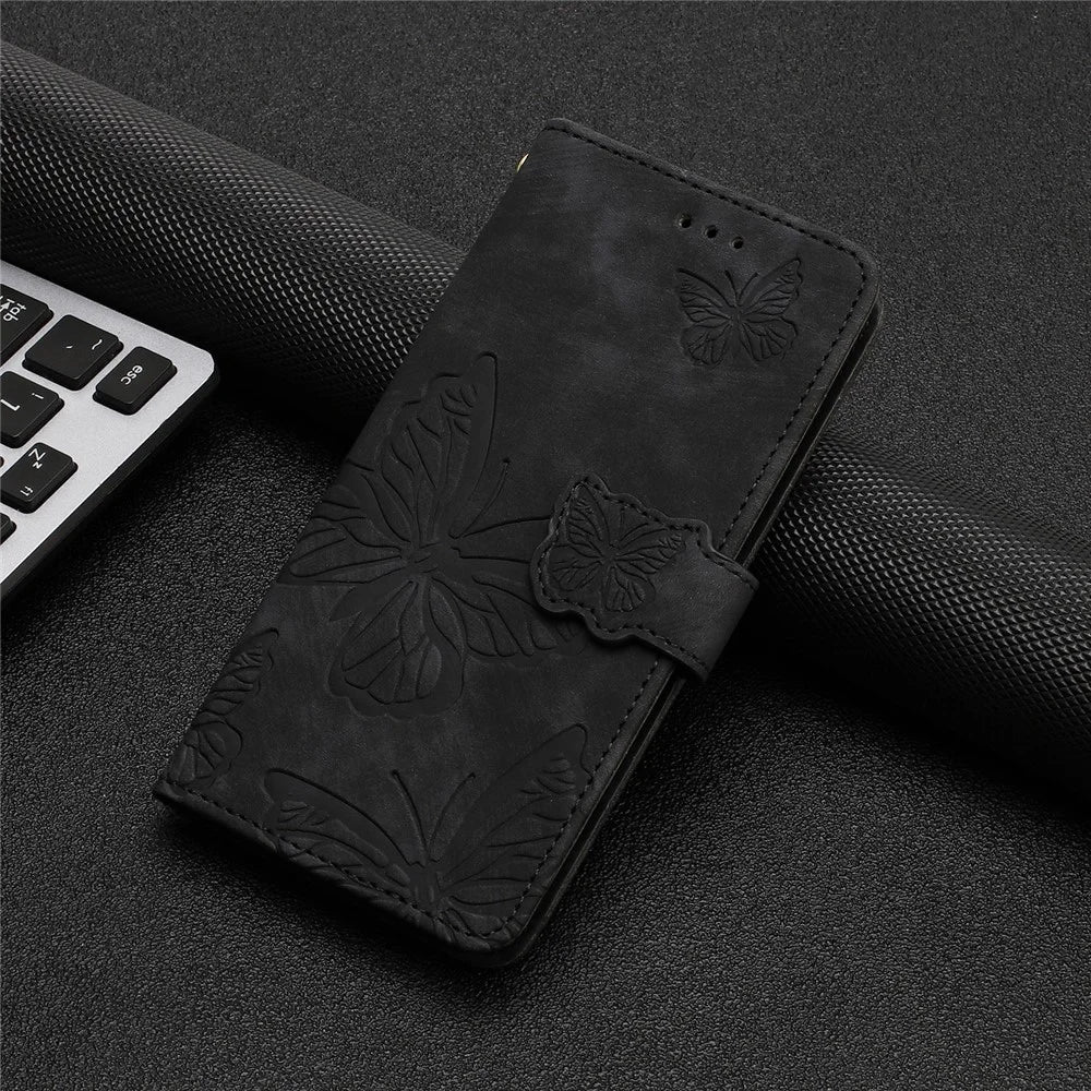 For iPhone 14 Plus Foldable Stand PU Leather Wallet Case Butterfly Imprinted Skin-touch Phone Cover - Black - 7