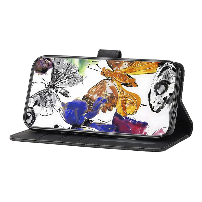 For iPhone 13 Pro 6.1 inch PU Leather Butterfly Imprinted Stand Wallet Case Skin-touch Phone Cover - Black - 3