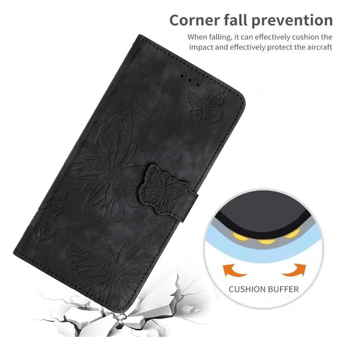 Stand Wallet Case for iPhone 14 Pro PU Leather Butterfly Imprinted Skin-touch Phone Cover - Black - 5
