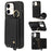 Fall-proof Cover for iPhone 11 6.1 inch Card Holder Hand Strap Leather+TPU Phone Kickstand Case with Shoulder Strap - Black - 1