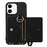 Fall-proof Cover for iPhone 11 6.1 inch Card Holder Hand Strap Leather+TPU Phone Kickstand Case with Shoulder Strap - Black - 2
