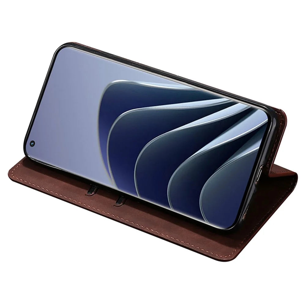 For OnePlus Nord 3 5G / Ace 2V 5G Magnetic Closing Skin-touch Phone Case Leather Stand Cover with Card Slots - Dark Brown - 3