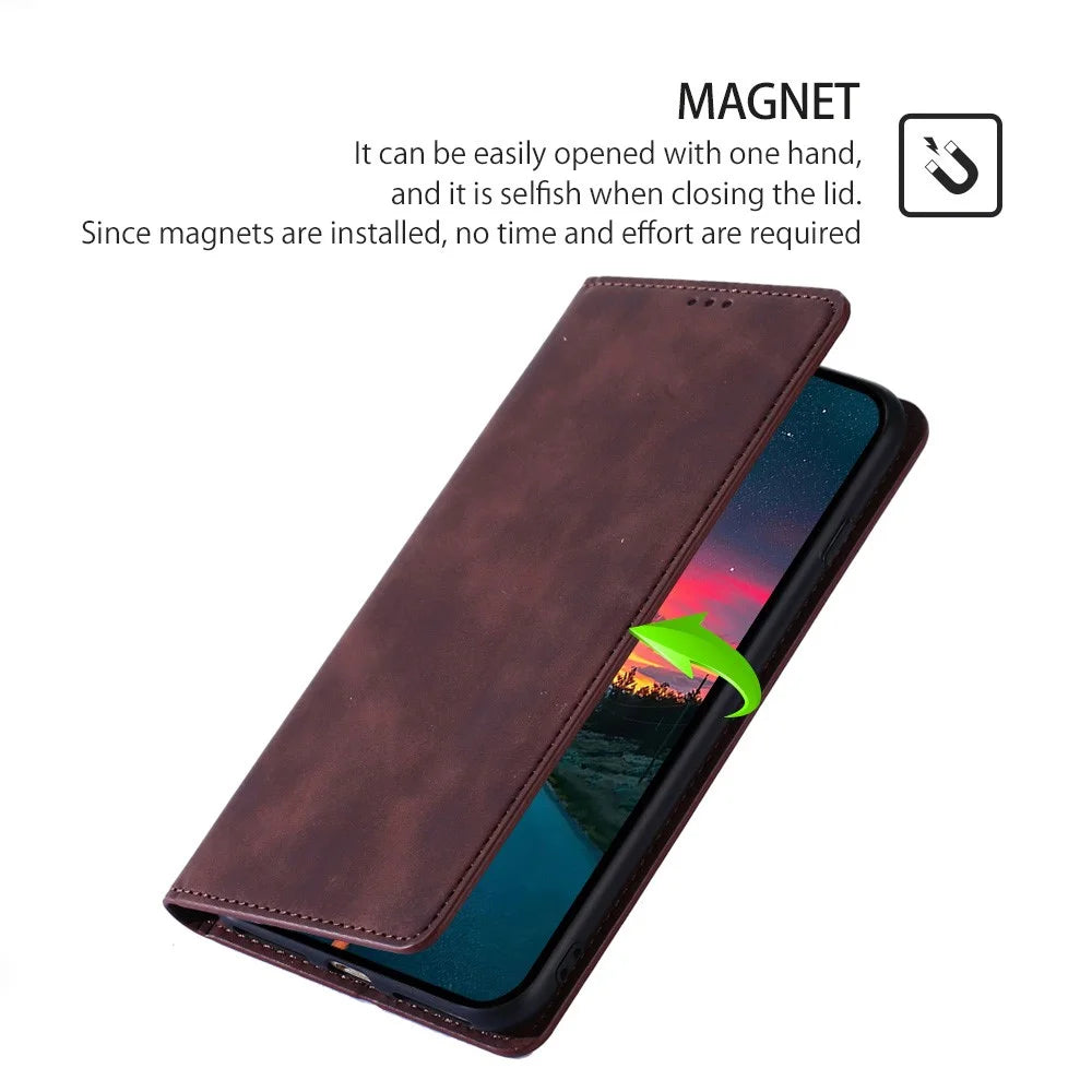 For OnePlus Nord 3 5G / Ace 2V 5G Magnetic Closing Skin-touch Phone Case Leather Stand Cover with Card Slots - Dark Brown - 4