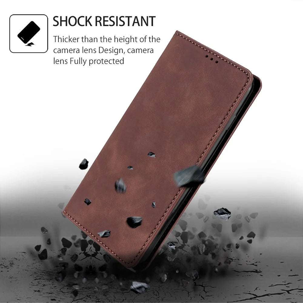 For OnePlus Nord 3 5G / Ace 2V 5G Magnetic Closing Skin-touch Phone Case Leather Stand Cover with Card Slots - Dark Brown - 5