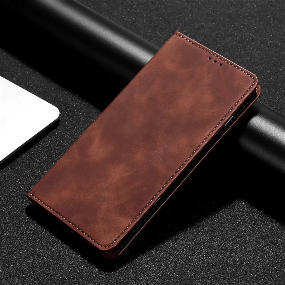For OnePlus Nord 3 5G / Ace 2V 5G Magnetic Closing Skin-touch Phone Case Leather Stand Cover with Card Slots - Dark Brown - 7