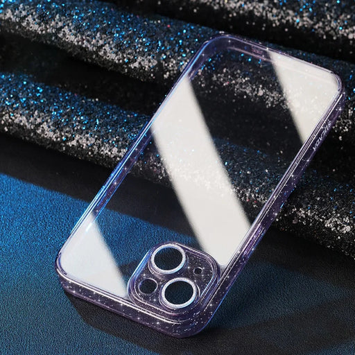 SULADA For iPhone 13 Tempered Glass Back+Glitter TPU Frame Phone Case Lens Protector Phone Cover - Purple - 2