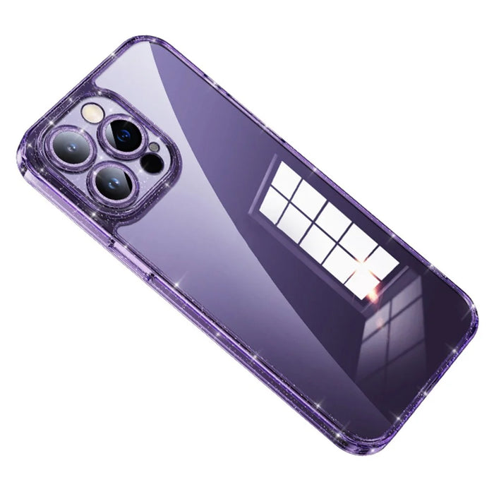 SULADA For iPhone 13 Pro Tempered Glass+TPU Case Glitter Electroplating Phone Cover with Lens Protector - Purple - 1