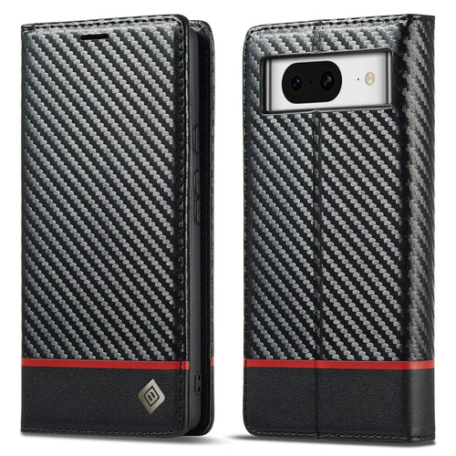 LC.IMEEKE For Google Pixel 8 Wallet Stand Phone Leather Case Carbon Fiber Texture Cover - Horizontal Stripe - 1