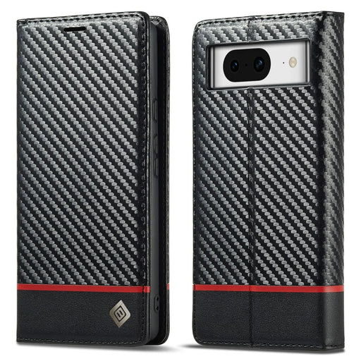 LC.IMEEKE For Google Pixel 8 Wallet Stand Phone Leather Case Carbon Fiber Texture Cover - Horizontal Stripe - 1