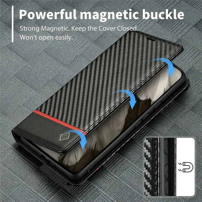 LC.IMEEKE For Google Pixel 8 Wallet Stand Phone Leather Case Carbon Fiber Texture Cover - Horizontal Stripe - 4