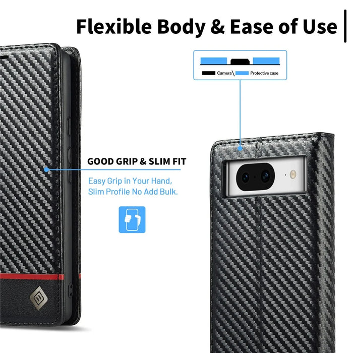 LC.IMEEKE For Google Pixel 8 Wallet Stand Phone Leather Case Carbon Fiber Texture Cover - Horizontal Stripe - 6
