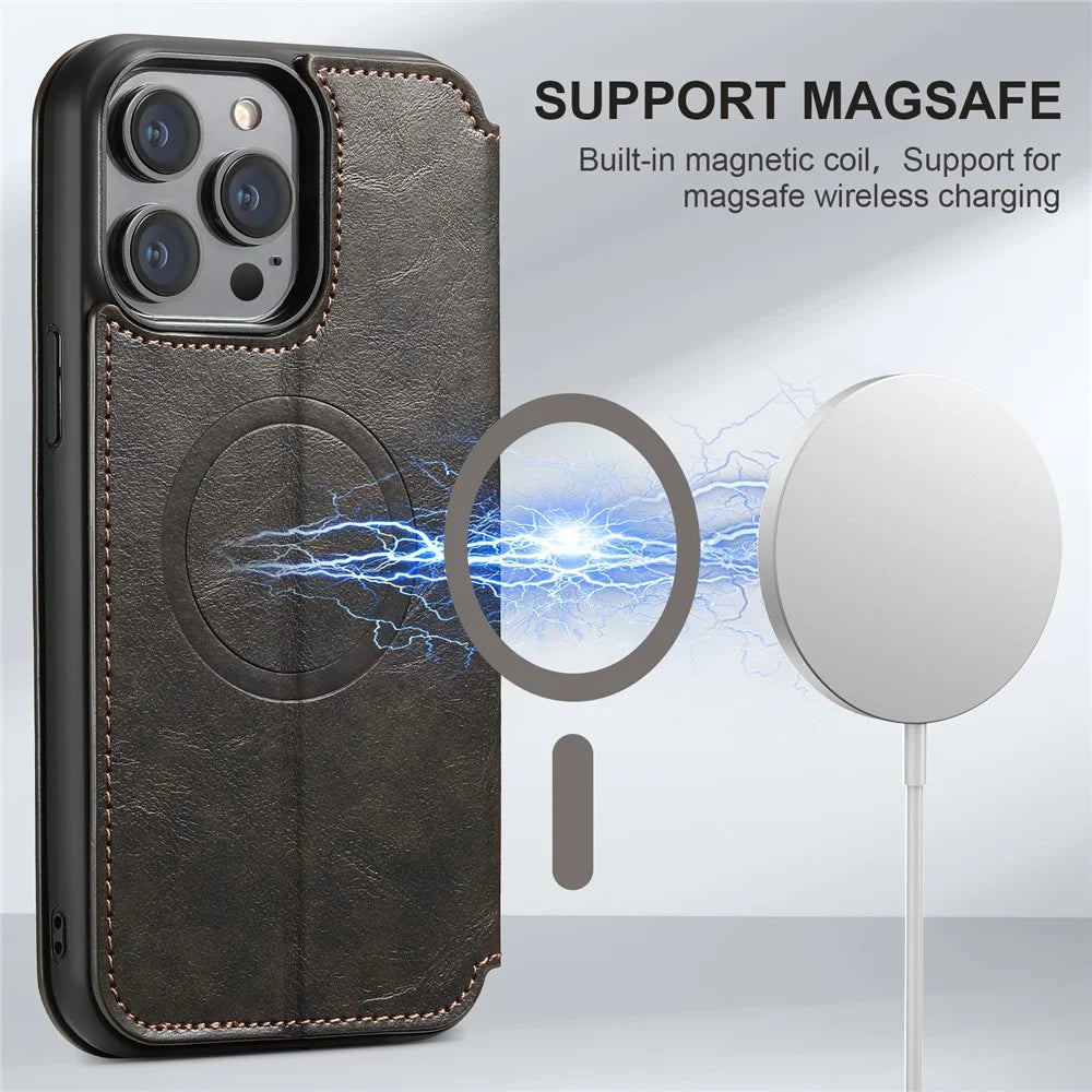 SUTENI J05 For iPhone 12 Pro Max Leather Phone Case Cell Phone Stand Wallet Cover Compatible with MagSafe - Black - 4