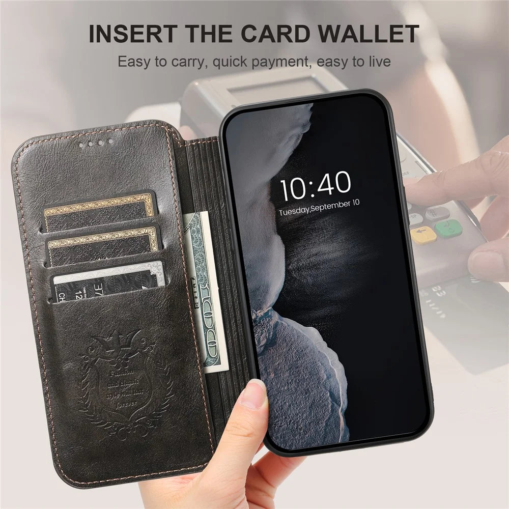 SUTENI J05 For iPhone 12 Pro Max Leather Phone Case Cell Phone Stand Wallet Cover Compatible with MagSafe - Black - 6