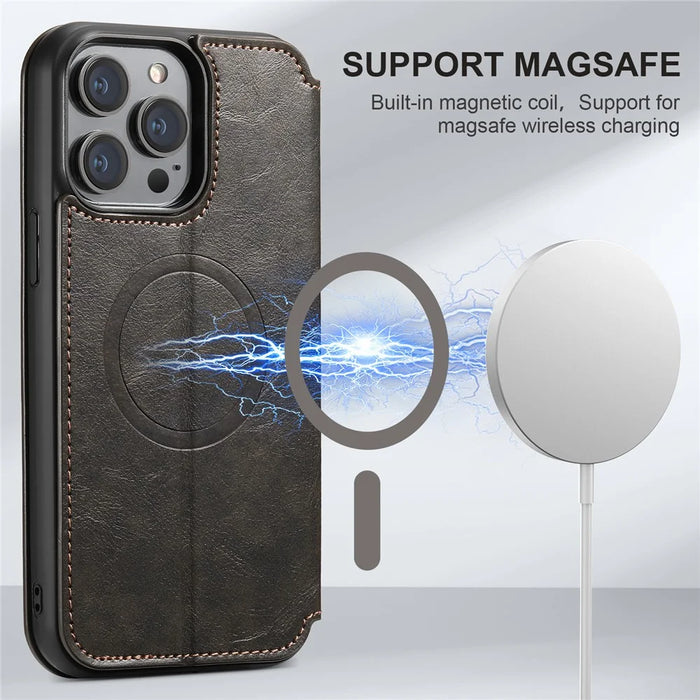 SUTENI J05 For iPhone 14 Pro PU Leather Stand Case Phone Wallet Cover Compatible with MagSafe - Black - 4