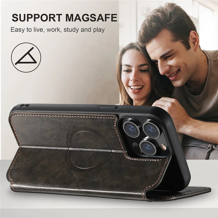 SUTENI J05 For iPhone 14 Pro PU Leather Stand Case Phone Wallet Cover Compatible with MagSafe - Black - 5