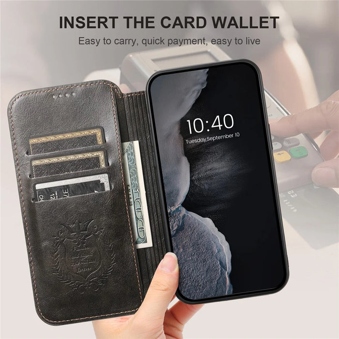 SUTENI J05 For iPhone 14 Pro PU Leather Stand Case Phone Wallet Cover Compatible with MagSafe - Black - 6