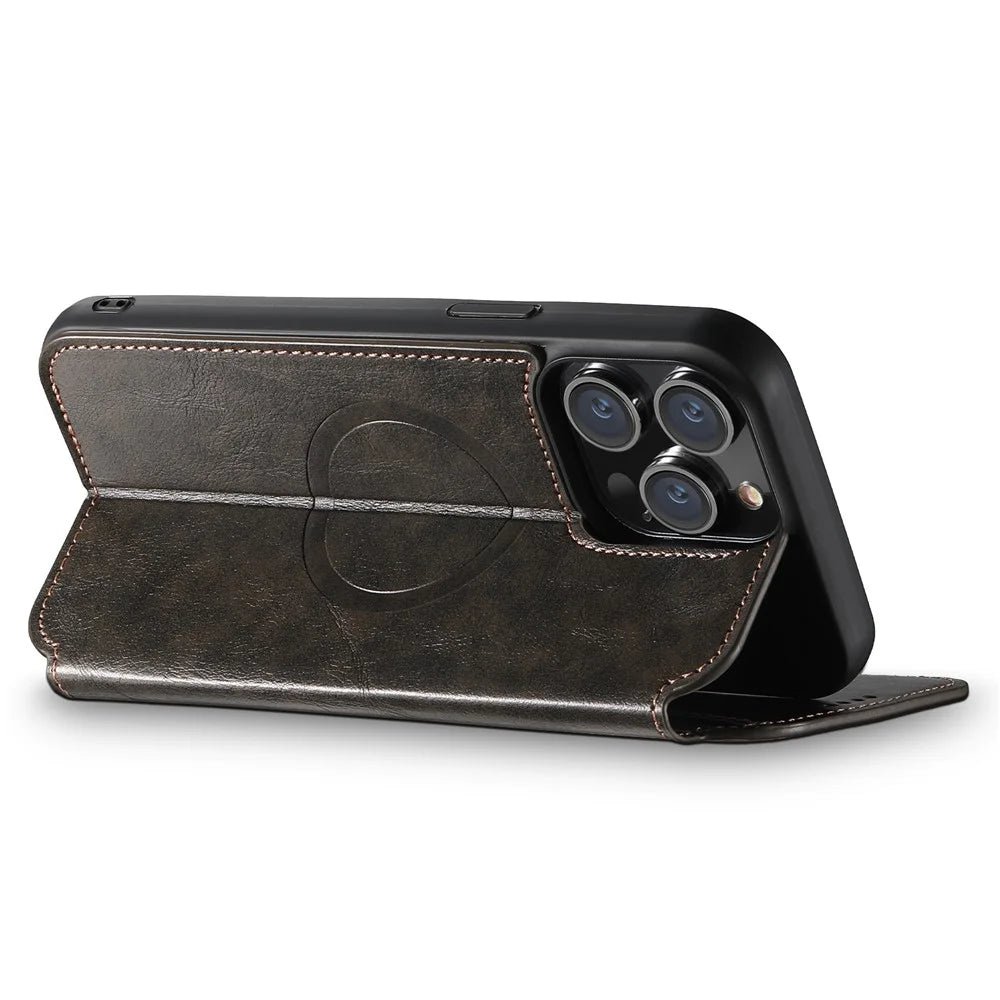 SUTENI J05 For iPhone 14 Pro Max Phone Leather Case Compatible with MagSafe Stand Wallet Cover - Black - 3