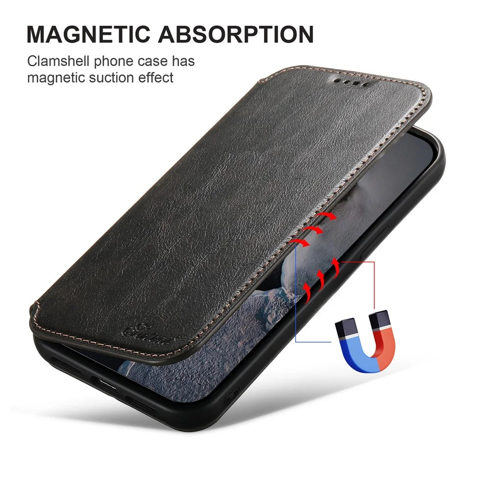 SUTENI J05 For iPhone 14 Pro Max Phone Leather Case Compatible with MagSafe Stand Wallet Cover - Black - 7
