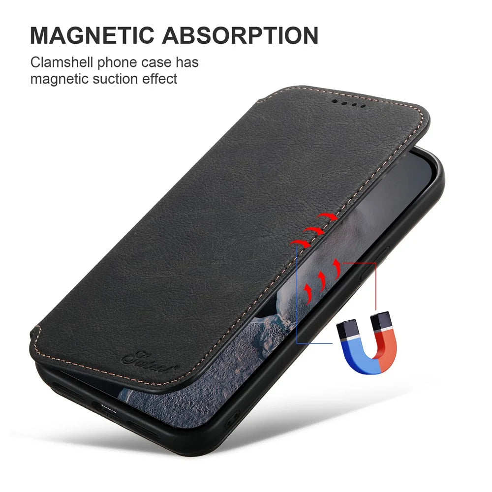 SUTENI J06 For iPhone 14 Pro Max Wallet Case PU Leather Phone Stand Cover Compatible with MagSafe - Black - 7