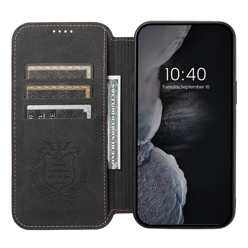 SUTENI J06 For iPhone 13 Pro Phone Cover Stand Wallet Leather Phone Case Compatible with MagSafe - Black - 2