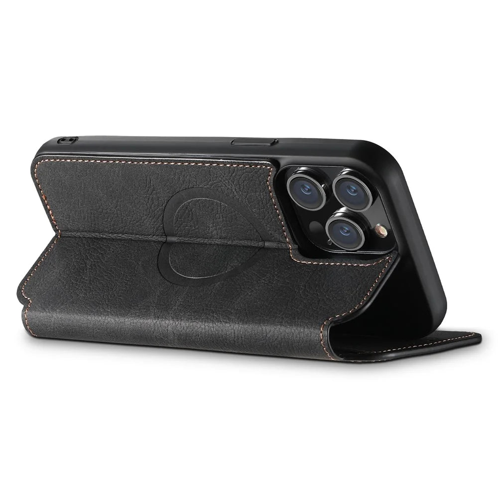 SUTENI J06 For iPhone 13 Pro Max PU Leather Stand Phone Case Wallet Cover Compatible with MagSafe - Black - 3