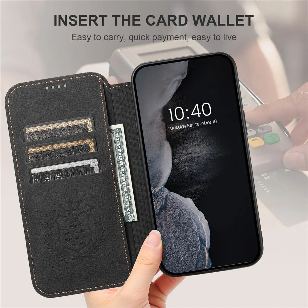 SUTENI J06 For iPhone 13 Pro Max PU Leather Stand Phone Case Wallet Cover Compatible with MagSafe - Black - 6