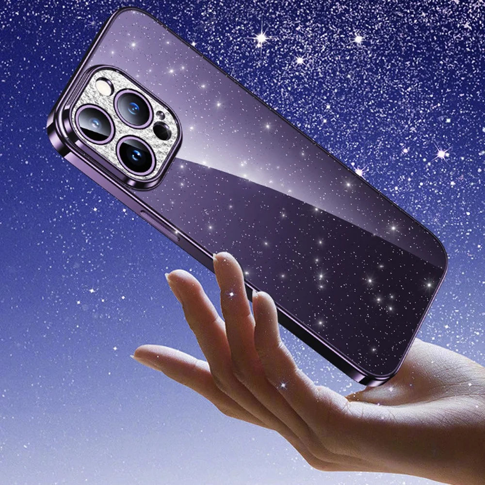 SULADA For iPhone 13 Pro Max 6.7 inch Glitter Soft TPU Phone Case Rhinestone Decor Electroplating Cover - Purple - 3