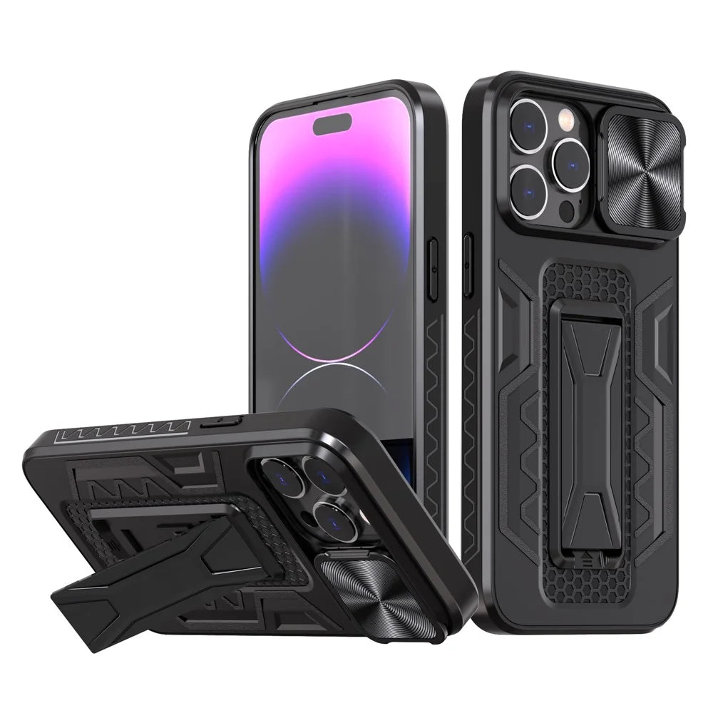 For iPhone 14 Pro Max Anti-Scratch PC+TPU Phone Case Phone Shell with Slide Camera Cover and Kickstand Function - 1