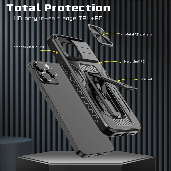 For iPhone 14 Pro Max Anti-Scratch PC+TPU Phone Case Phone Shell with Slide Camera Cover and Kickstand Function - 7