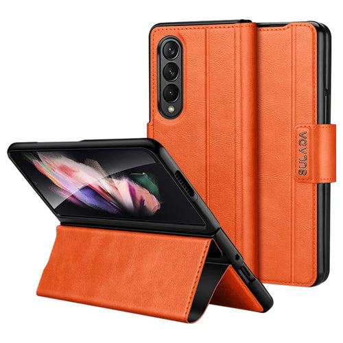 SULADA For Samsung Galaxy Z Fold4 5G Protective PU Leather Cover Anti-Drop Stand Phone Case - Orange - 1