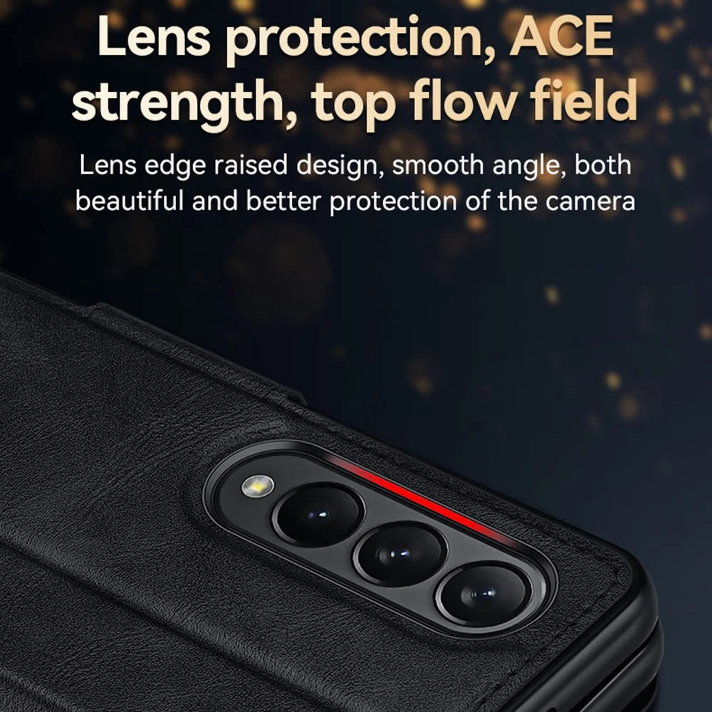 SULADA For Samsung Galaxy Z Fold4 5G Protective PU Leather Cover Anti-Drop Stand Phone Case - Orange - 4