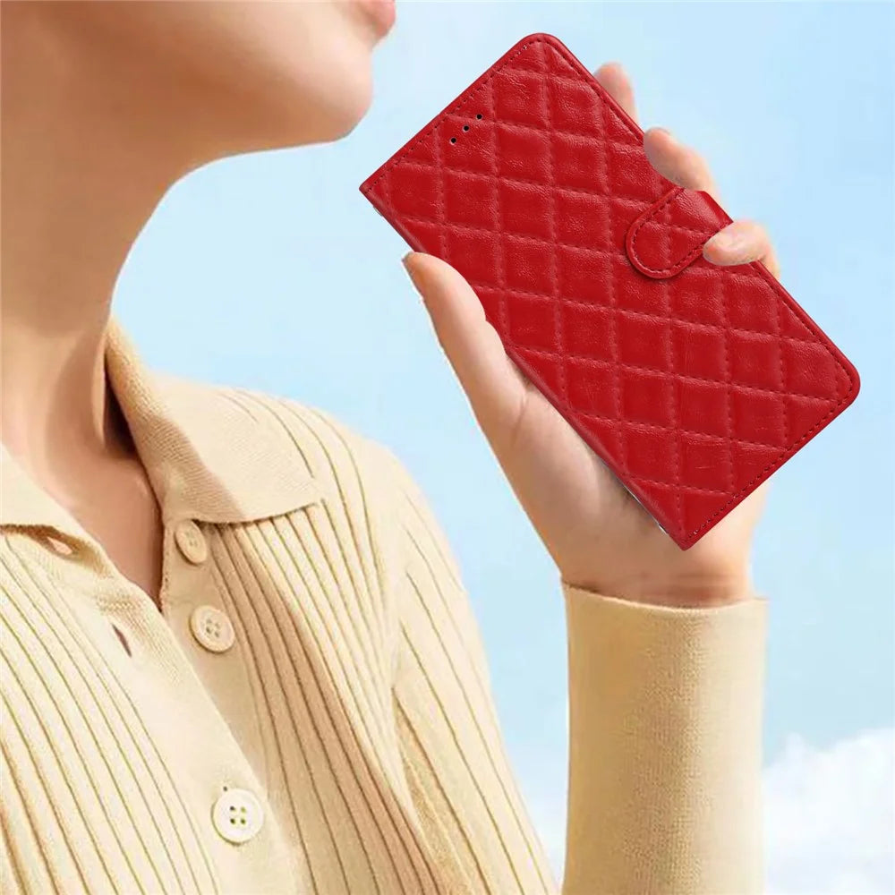 For iPhone 12 Pro Max 6.7 inch Stitching Line Rhombus Texture PU Leather Phone Cover Wallet Shell Stand Phone Case - Red - 4
