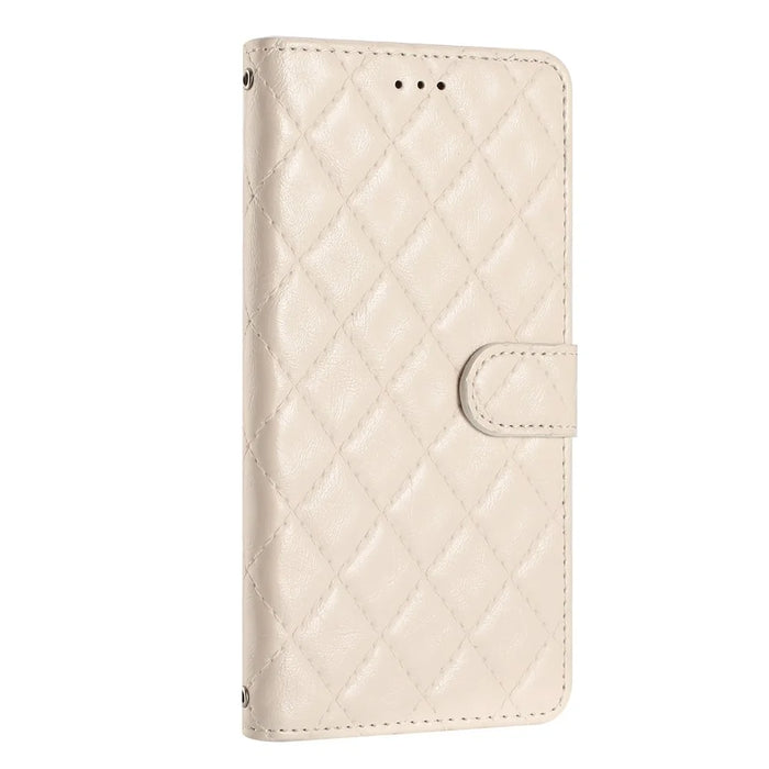Cell Phone Cover for iPhone 13 Pro , Stand Stitching Line Rhombus Texture PU Leather Phone Case Wallet Shell - White - 7
